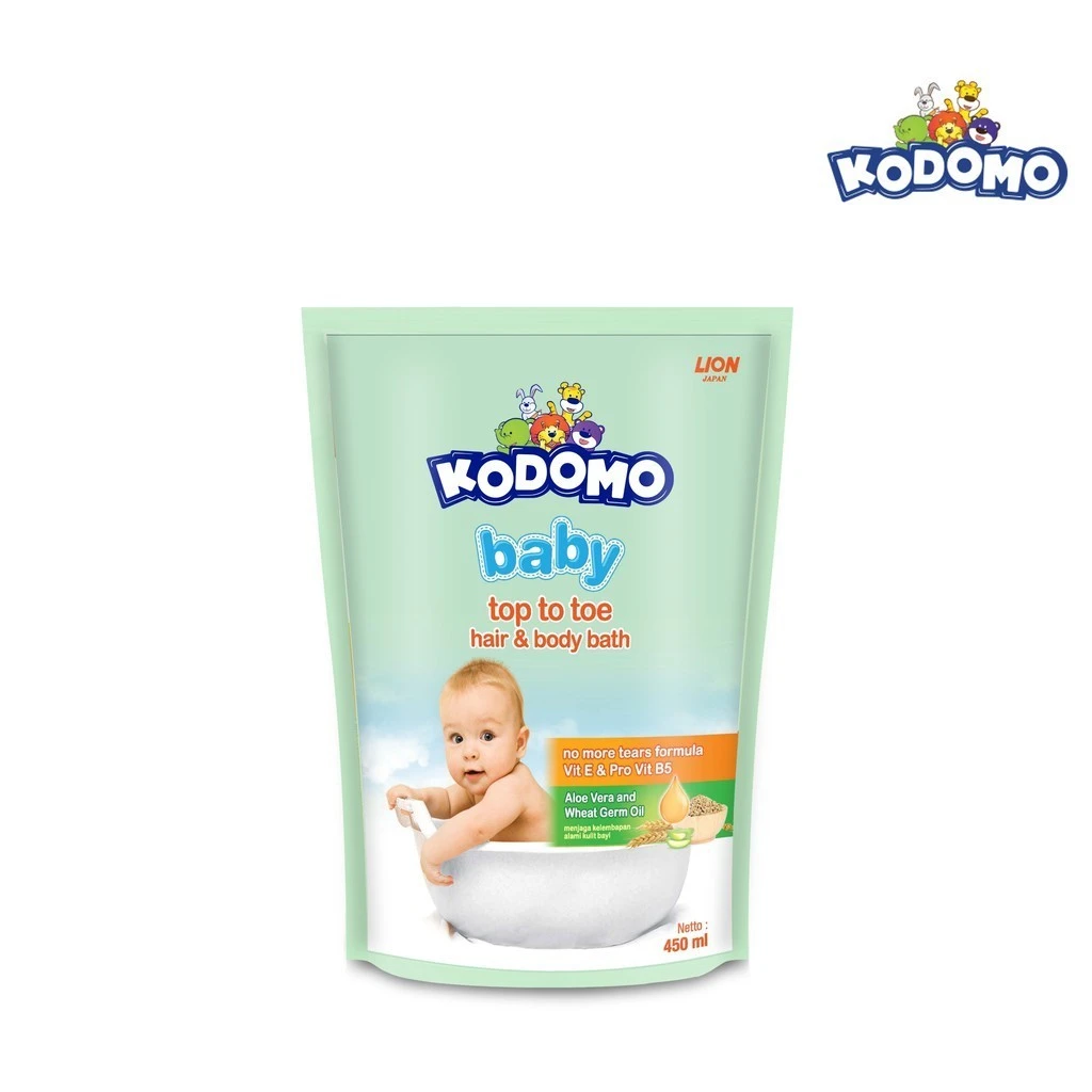 Kodomo Top To Toe Hair & Body Aloe Vera and Wheat Corm Oil Refill 450ml